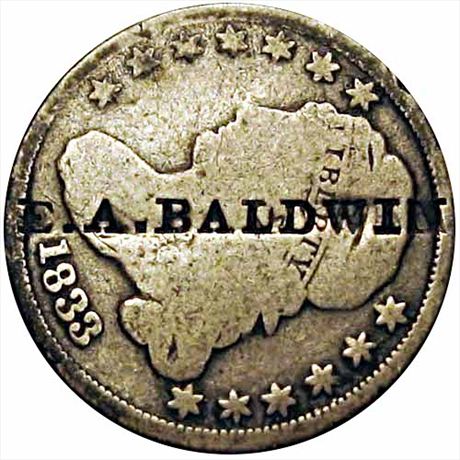 514  -  E. A. BALDWIN    VF Counterstamped 1833 Capped Bust Dime