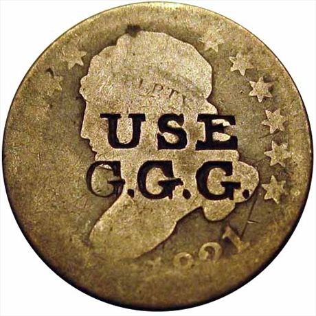 523  -  USE / G.G.G. Exeter New Hampshire Counterstamped 1821 Capped Bust Dime