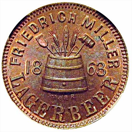478  -  WI510AB-1a  R3 NGC MS65 Miller Beer Milwaukee Wisconsin Civil War token