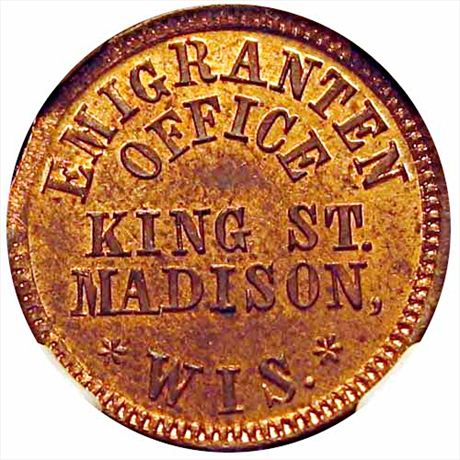 466  -  WI410B-1a  R3 NGC MS64 Madison Wisconsin Civil War token
