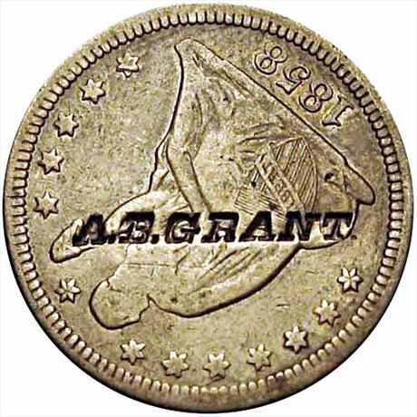 524  -  A. B. GRANT    EF Counterstamped 1858 Seated Liberty Quarter