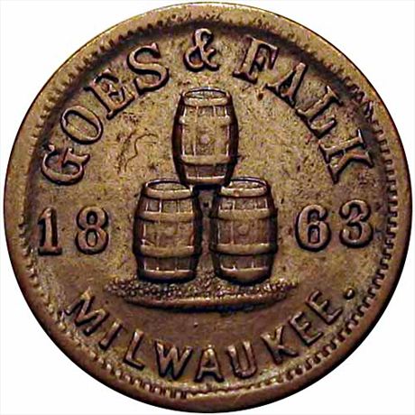 475  -  WI510 M-1a  R2  VF+ Beer Barrels Milwaukee Wisconsin Civil War token