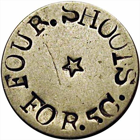 538  -  FOUR. SHOOTS / (star) / FOR. 5C.    VF Counterstamped Shield Nickel
