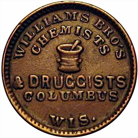 454  -  WI120D-1a  R4  EF Druggist Columbus Wisconsin Civil War token