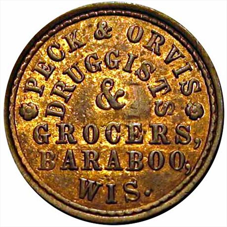 449  -  WI 45A-5a  R5  AU Druggist Baraboo Wisconsin Civil War token