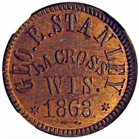 465  -  WI360B-1a  R6 NGC MS64 LaCross Wisconsin Civil War token