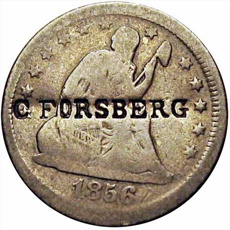 521  -  C. FORSBERG    VF Counterstamped 1856 Seated Liberty Quarter