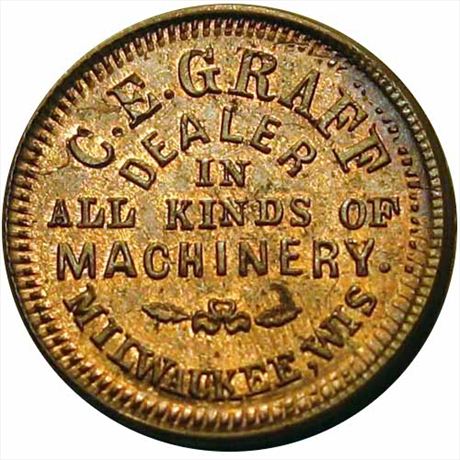 476  -  WI510 O-1do  Unlisted  MS63 Over Cent Milwaukee WI Civil War token