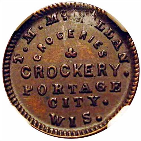 494  -  WI660A-1a  R7 NGC AU+ Portage City Wisconsin Civil War token