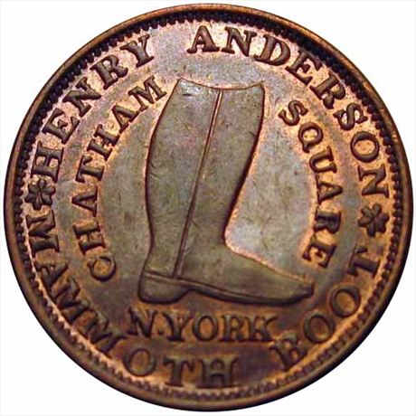 575  -  LOW 107 / HT-219  R2  MS63 Mammoth Boot New York Hard Times token