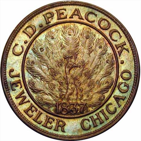 620  -  LOW 366 / HT-M19  R2  MS62 Peacock Chicago Illinois Hard Times token