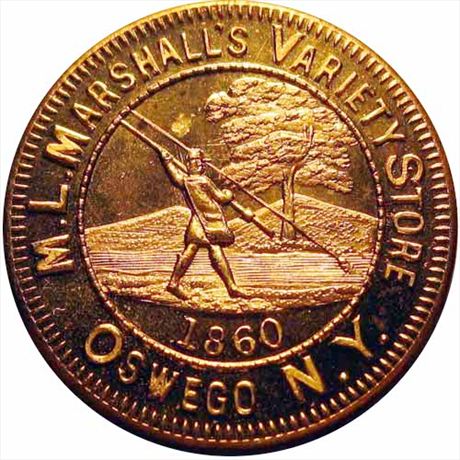 824  -  MILLER NY 1009    MS63 Fly Fishing Coin Dealer Oswego NY Merchant Token