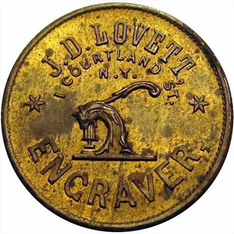 762  -  MILLER NY  498    MS60 Lovett Engraver New York Merchant Token