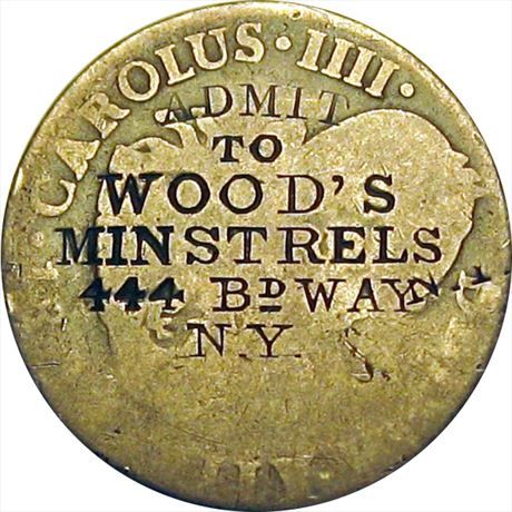 557  -  ADMIT TO WOOD'S MINSTREALS 444 BdWAY NY on early 1800's Spanish Two Real