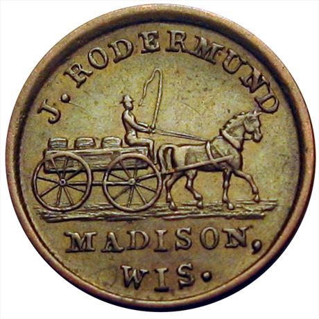 488  -  WI410G-1a  R5  EF Beer Wagon Horse Madison Wisconsin Civil War token