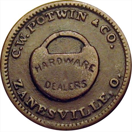 447  -  OH995J-1a  R3  VF Zanesville Ohio Civil War token