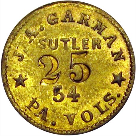 147  -  PA I-25 B  R5  MS63 54 Pennsylvania Volunteers Civil War Sutler token