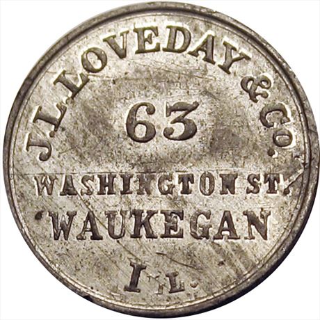 179  -  IL890B-2e  R9  MS62 White Metal Waukegan Illinois Civil War token