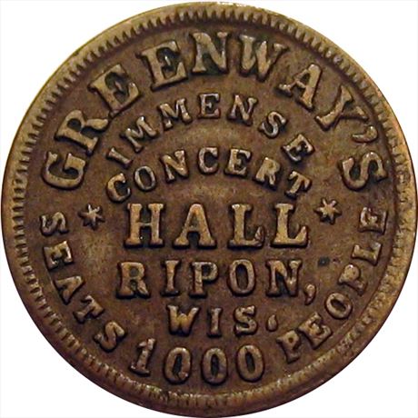521  -  WI720A-1a  R8  VF+ Ripon Wisconsin Civil War token