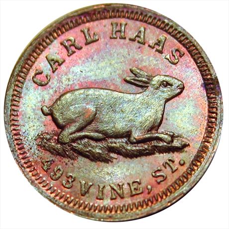 398  -  OH165BJ- 8a  R9  MS63 Bunny Rabbit Cincinnati Ohio Civil War token