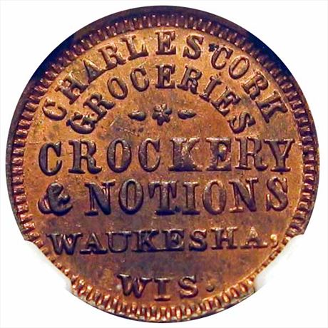 528  -  WI930A-1a  R7 NGC MS64 Waukesha Wisconsin Civil War token