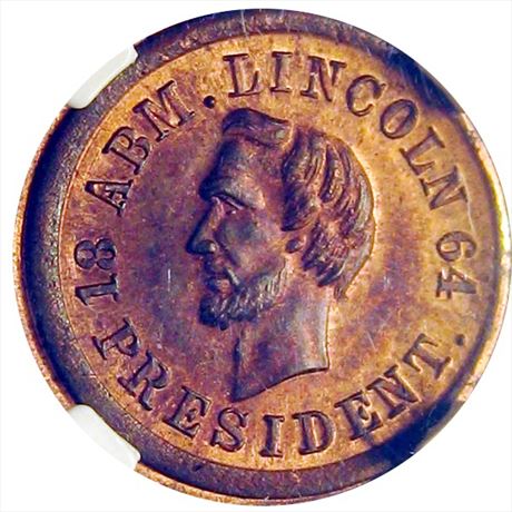 153  -  IL 65A-1a  R9 NGC MS65 Very rare Lincoln Illinois Civil War token