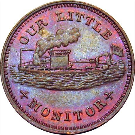 108  -  239/422 a  R2  MS63 Our Little Monitor Patriotic Civil War token