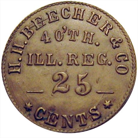 129  -  IL H-25 C  R8  MS62 40th Illinois Civil War Sutler token