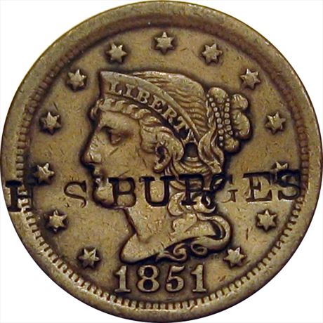 537  -  H. S. BURGES on the obverse of an 1851 Large Cent
