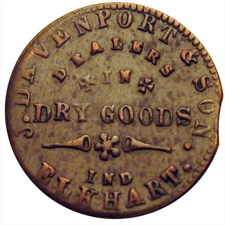 187  -  IN260B-2a  R9  EF Elkhart Indiana Civil War token