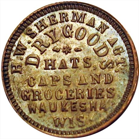 529  -  WI930C-1a  R7  AU+ Waukesha Wisconsin Civil War token