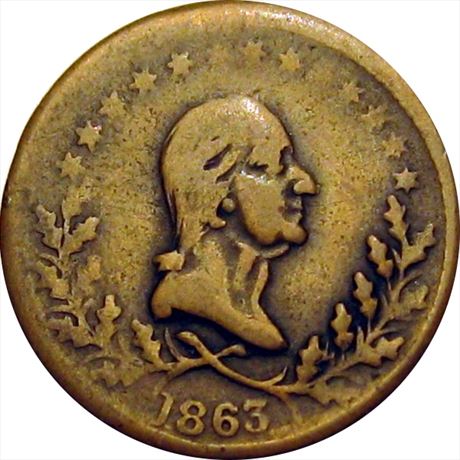56  -  119/398 b  R8  FINE+ George Washington Patriotic Civil War token
