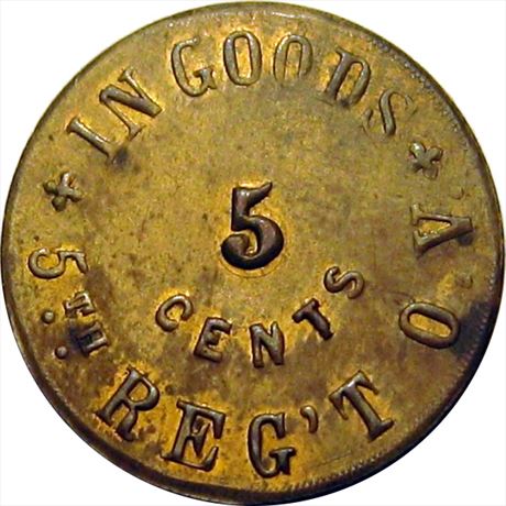 142  -  OH  G- 5 B  R7  AU 5th Ohio Volunteers Civil War Sutler token