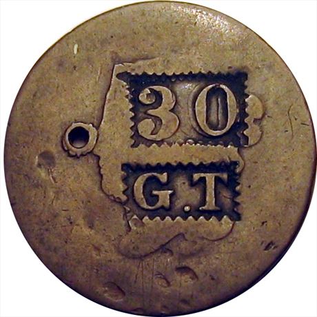 554  -  G. T and 30 both rectangular serrated depressions on Large Cent