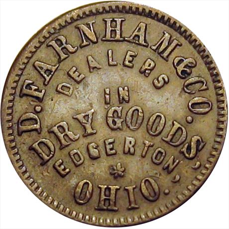 413  -  OH270A-1a  R9  VF Edgerton Ohio Civil War token
