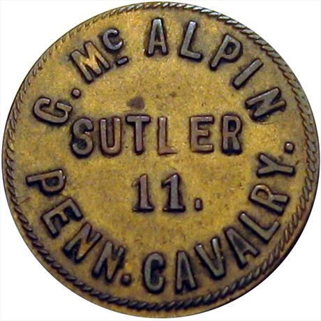 145  -  PA D-10 Bb  R8  EF 11th Pennsylvania Cavalry Civil War Sutler token