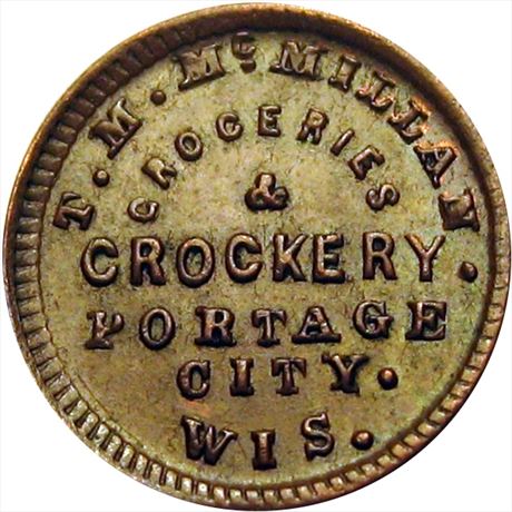 514  -  WI660A-1a  R7  EF+ Portage City Wisconsin Civil War token