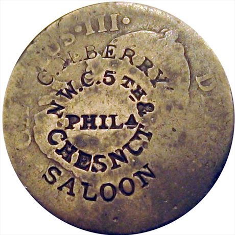 534  -  C. M. BERRY PHILa SALOON on the obverse of a 1789 Spanish Two Real