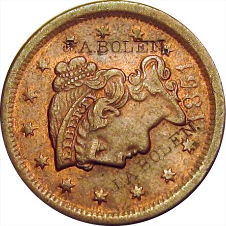 535  -  J. A. BOLEN four times on the front and back of an 1851 Large Cent