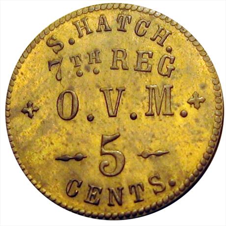 143  -  OH  H- 5 B  R7  MS63 7th Ohio Volunteer Militia Civil War Sutler token