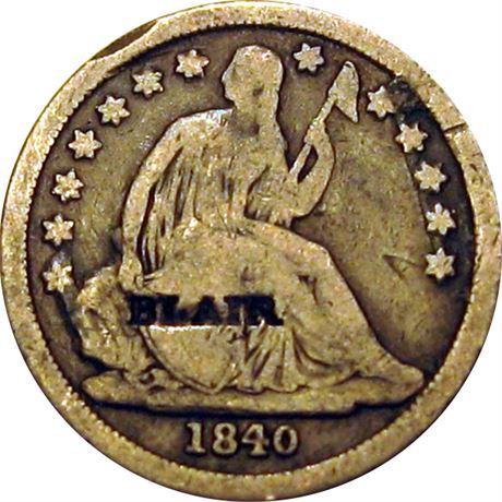 382  -  BLAIR counterstamped on 1840 Seated Liberty Dime Love Token