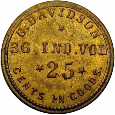 66  -  IN G-25 B  R8  MS63 Indiana Civil War Sutler token