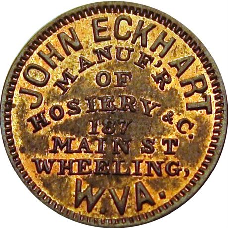 378  -  WV890B-1a  R5  MS63 Wheeling West Virginia Civil War Store Card