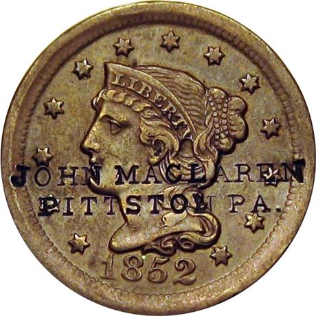396  -  JOHN MACLAREN / PITTSTON PA. on 1852 Large Cent