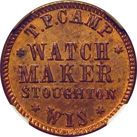 373  -  WI860A-2a  R10 NGC MS63 RB Stoughton Wisconsin Civil War Store Card