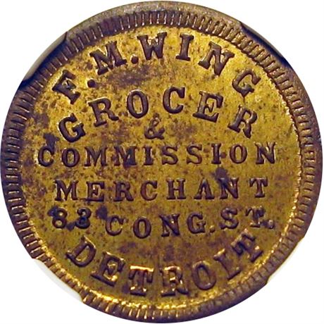 203  -  MI225CP-3b R8 NGC MS62 Brass Detroit Michigan Civil War Store Card