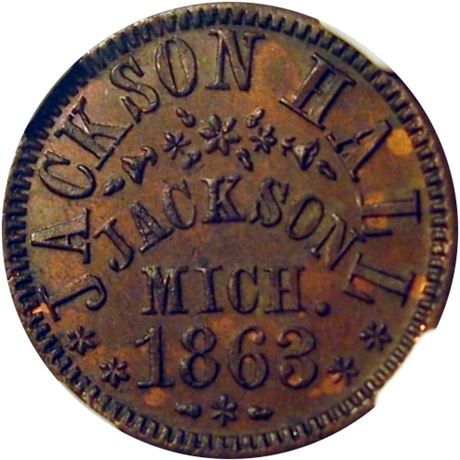 233  -  MI525C- 8a R9 NGC MS63 RB Jackson Michigan Civil War Store Card
