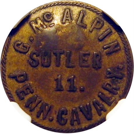 99  -  PA D-50 Bb R9 NGC AU50 11th Pennsylvania Cavalry Civil War Sutler token