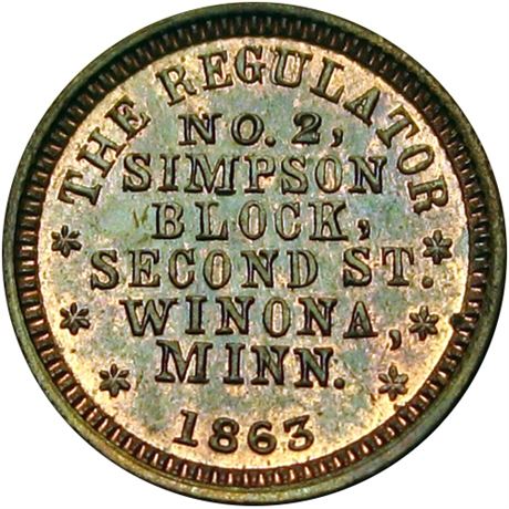 255  -  MN980B-1a R6 NGC MS65 BN Winona Minnesota Civil War Store Card
