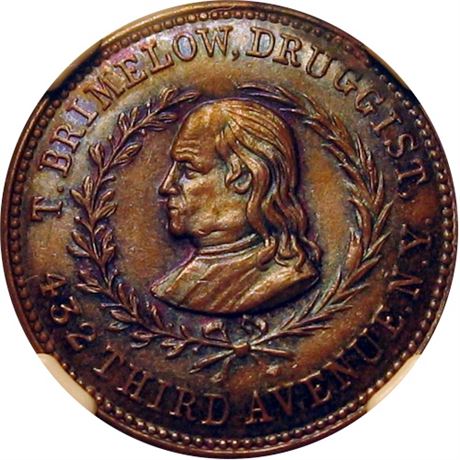 265  -  NY630 K-5a R5 NGC MS64 BN Washington Franklin New York Civil War token